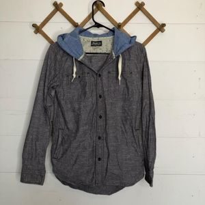 Modern amusement hooded button down shirt